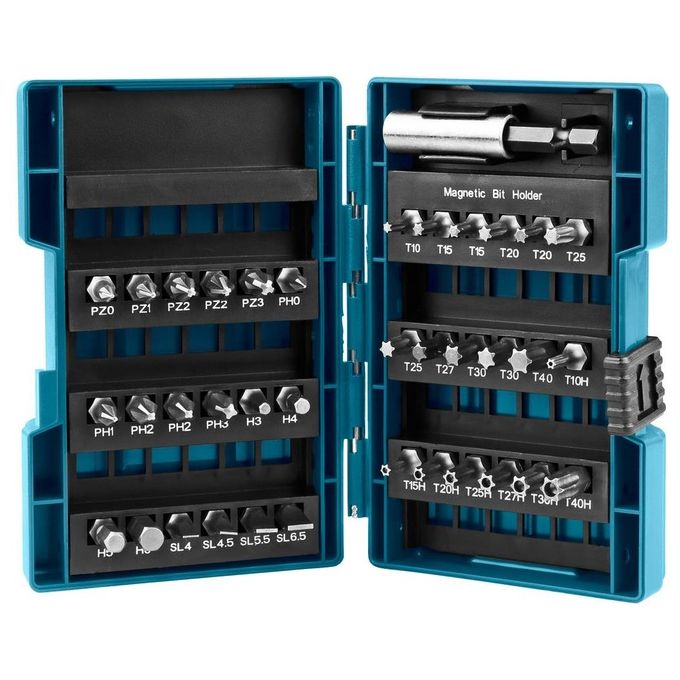 Makita B-28606 Kit Inserti 37 Pezzi 25 mm attacco 1-4'' Phillips Pozidriv Torx Hex Slotted con Portainserti Magnetico
