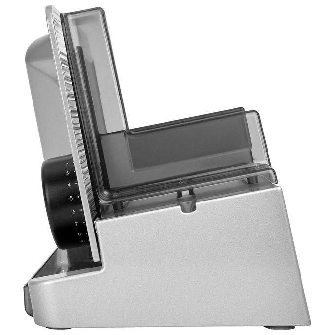 Ritter E 16 Affettatrice elettrica compatta in metallo con motore ECO 65 W lama dentata da 17 cm regolazione continua fino a 20 mm colore argento metallico