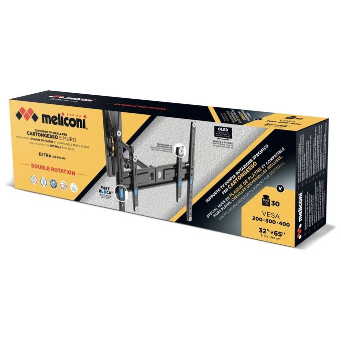 Meliconi 480879 Extra XDR200400 CG Staffa TV Parete Doppio Braccio 32'' 65'' VESA 200 300 400 Portata 30 Kg colore Nero