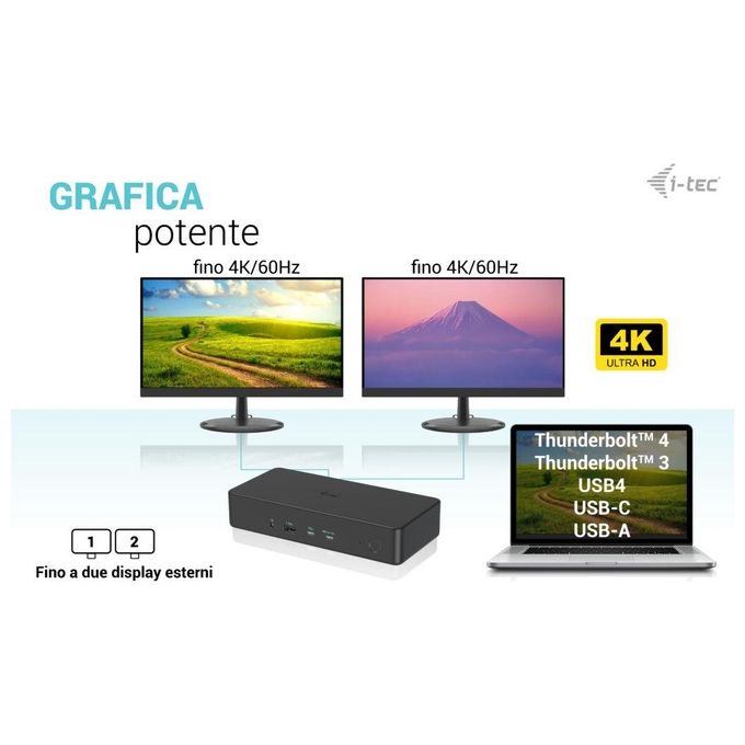I-TEC DOCKING STATIONS CADUAL4KDOCKPD2IT USB 3.0 USB-C Thunderbolt 3 Docking Station Professionale Dual 4K 60Hz Power Delivery 100W colore Nero