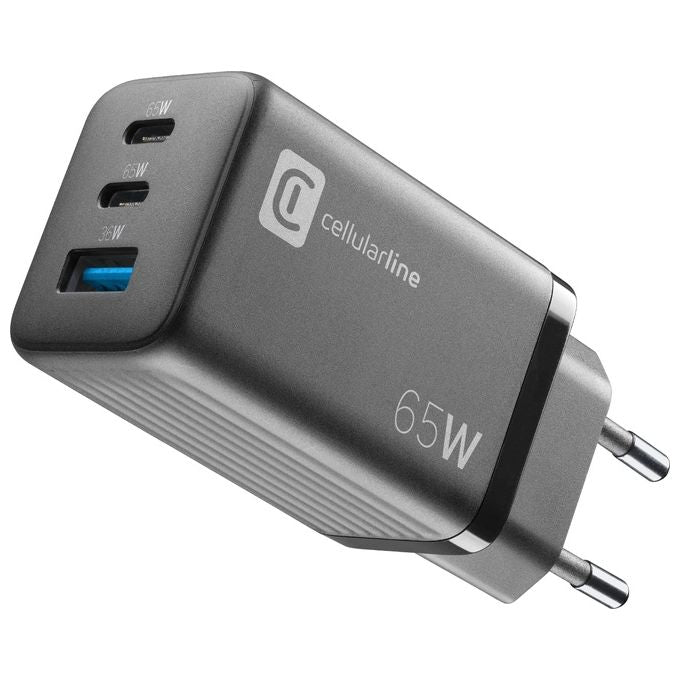 Cellularline ACHUSBGAN3PD65WK Multipower Micro Caricabatterie GaN 65W 3 Porte USB-C Power Delivery colore Nero