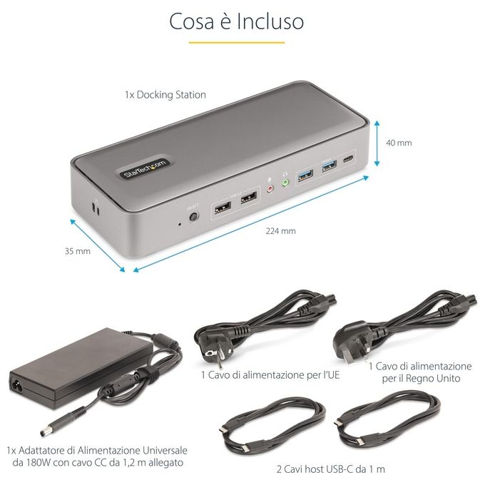 StarTech.com 129UE-USBC-KVM-DOCK KVM Docking Station USB-C per due laptop doppio monitor 4K 60 Hz hub USB 5 porte GbE alimentazione 90W 45W colore Argento