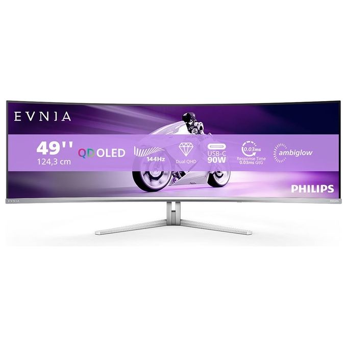 Philips 49M2C8900L-00 Evnia Monitor Gaming Curvo 49'' QD-OLED Dual QHD 5120x1440 144 Hz 0,03 ms HDR400 AMD FreeSync Premium Pro colore Bianco