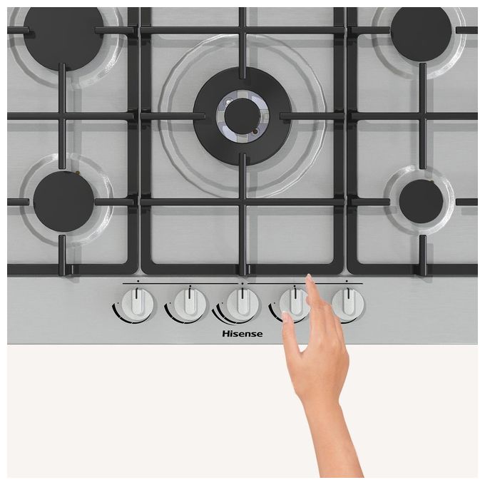 Hisense GM773XF Piano Cottura a Gas 5 Zone 70 cm Bruciatore WOK Inox