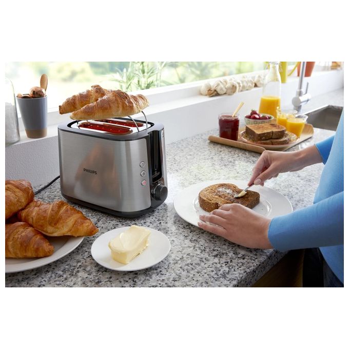 Philips HD2650-90 Viva Collection Tostapane 2 Fette Fessura Ampia 950W 8 Livelli di Doratura colore Nero Acciaio