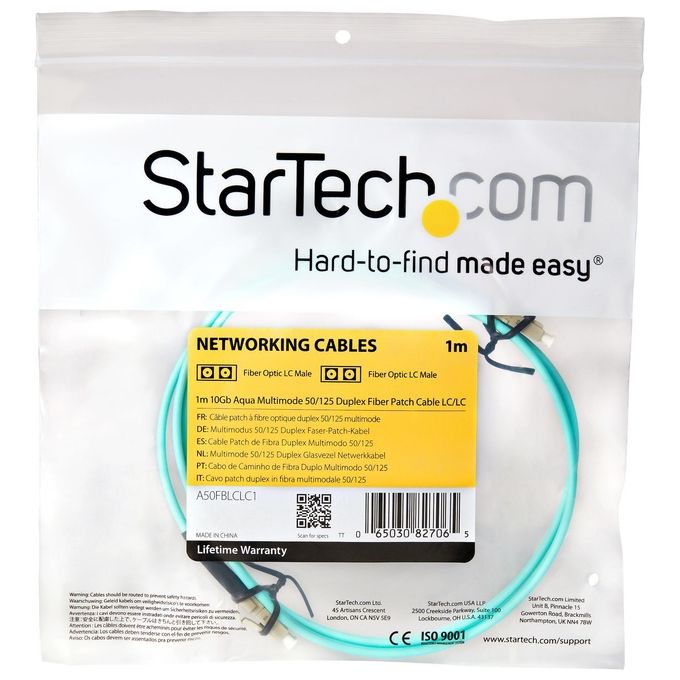 StarTech Cavo di rete patch Duplex in fibra ottica multimodale LSZH 50-125 da 10 Gb 1m LC-LC - acqua