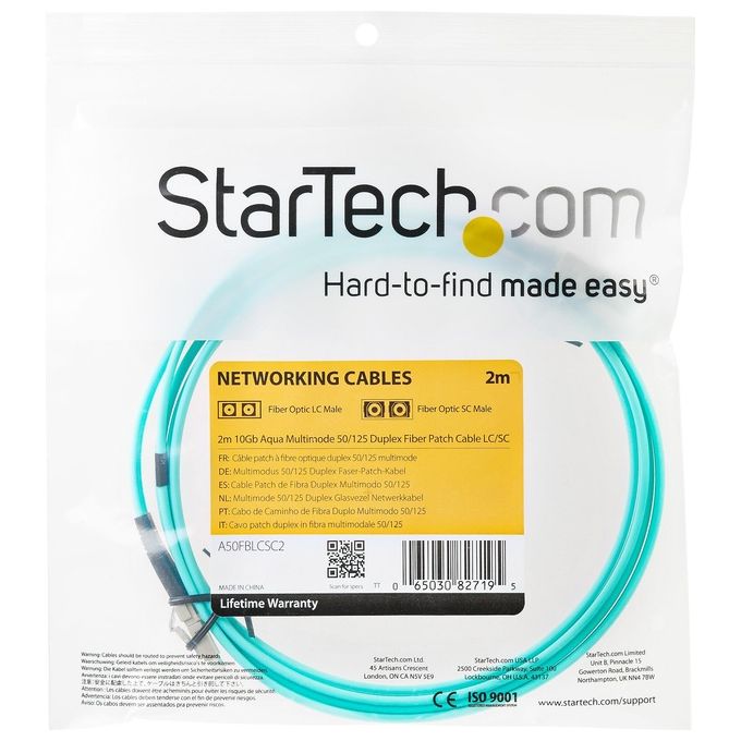 StarTech Cavo patch duplex LSZH fibra multimod. 50-125 2 m 10 Gb Aqua LC-LC