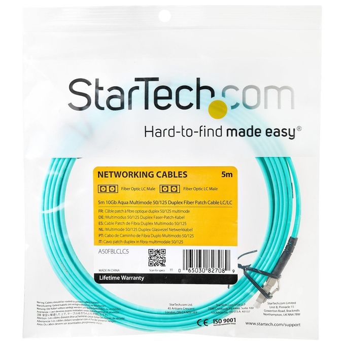 StarTech Cavo di rete patch Duplex in fibra ottica multimodale LSZH 50-125 da 10 Gb 5m LC-LC - acqua