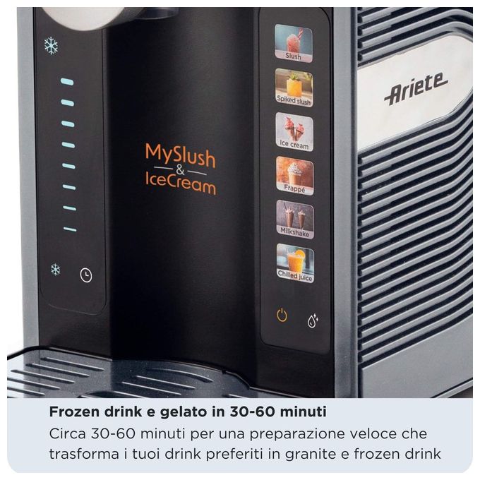 Ariete 655 MySlush and IceCream Gelatiera Compressore Serbatoio 2,6 L 6 Programmi 200 W colore Acciaio inox