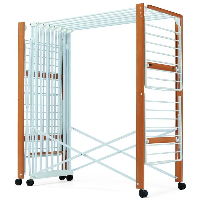 Foppapedretti 9900423606 Allungo Stendino Pieghevole 30m Faggio con Ruote colore Noce