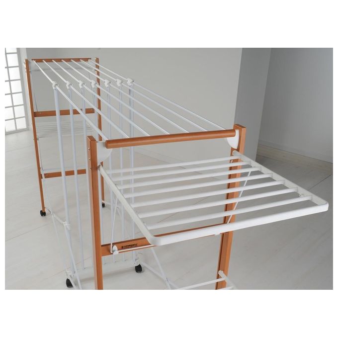 Foppapedretti 9900423606 Allungo Stendino Pieghevole 30m Faggio con Ruote colore Noce