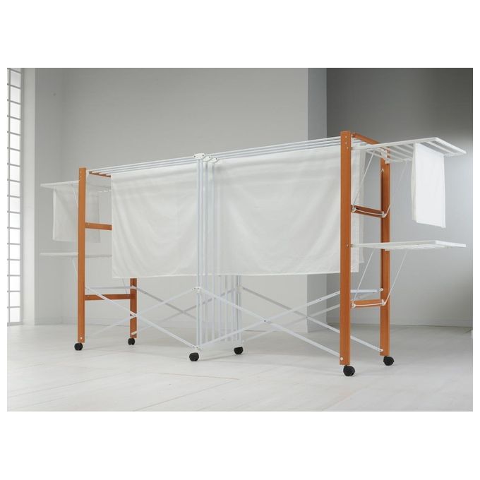 Foppapedretti 9900423606 Allungo Stendino Pieghevole 30m Faggio con Ruote colore Noce