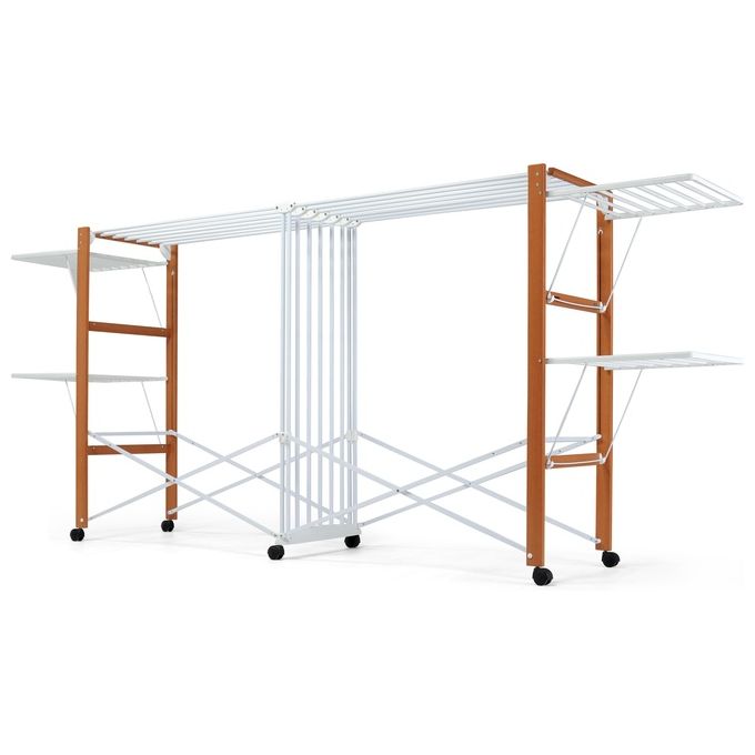 Foppapedretti 9900423606 Allungo Stendino Pieghevole 30m Faggio con Ruote colore Noce