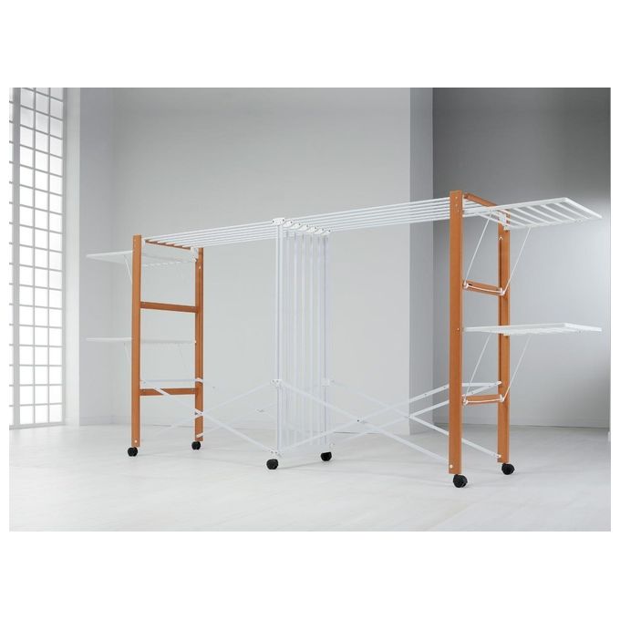 Foppapedretti 9900423606 Allungo Stendino Pieghevole 30m Faggio con Ruote colore Noce