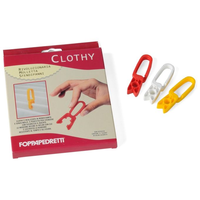 Foppapedretti CLOTHY Mollette Stendipanni in Nylon Senza Molle Set 12 pz colore Rosso Bianco Giallo