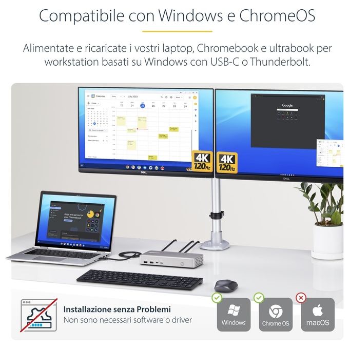 StarTech.com 155UE-USB4-DOCK Docking Station USB4 Doppio Monitor HDMI 4K 120Hz 8K 6x USB 2.5GbE 100W PD colore Argento