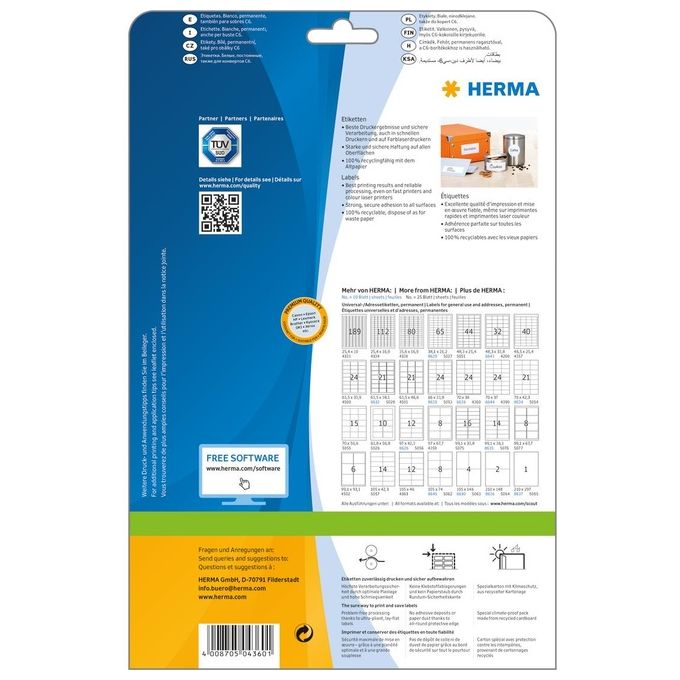Herma Premium Etichette Bianche 70x36mm 25 Fogli A4 600 Pezzi