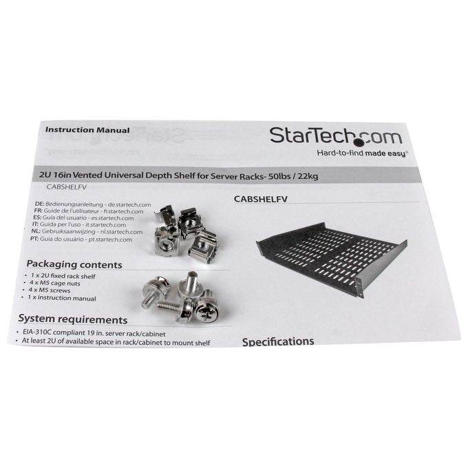 StarTech Scaffale cantilever per montaggio a rack universale con fessure 16 2U - Ripiano per armadio server rack fisso - 22 kg