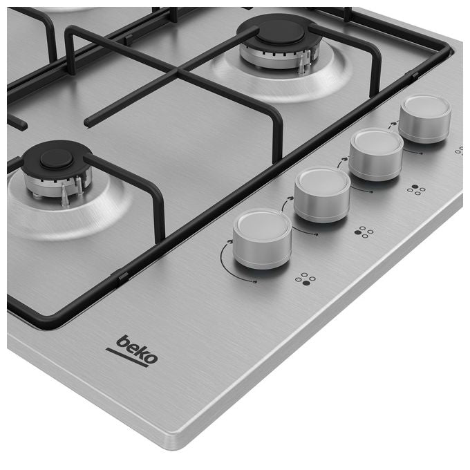 Beko HIGG641C3SX b100 Piano cottura Gas 60 cm 4 Fuochi Griglie Smaltate Accensione Elettronica colore Inox