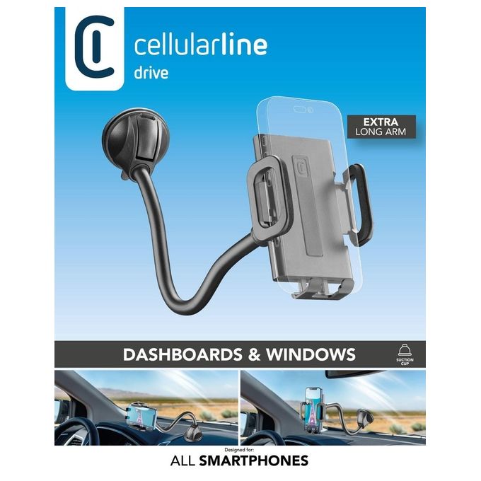 Cellular Line Hug Flexi XL Universal Supporto smartphone da auto con fissaggio a ventosa