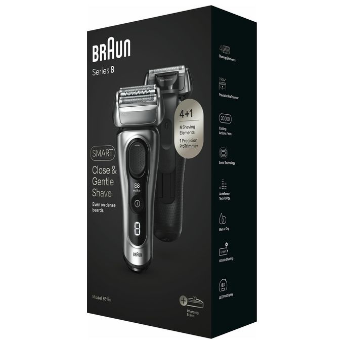 Braun 8517S Series 8 Rasoio elettrico WetandDry 4 testine autonomia 60 min colore Argento