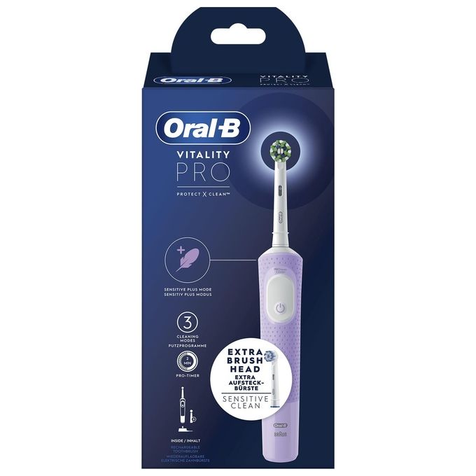 Oral-B VITALITYPROLILLA Vitality Pro Spazzolino elettrico oscillante 3 modalita' timer 2 min 2 testine colore Viola