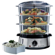 Russell Hobbs Vaporiera con timer pentola a vapore 3 cestelli Libera installazione 800W Nero acciaio