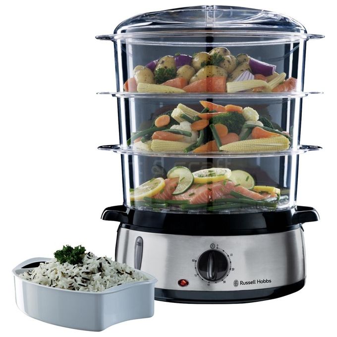 Russell Hobbs Vaporiera con timer pentola a vapore 3 cestelli Libera installazione 800W Nero acciaio