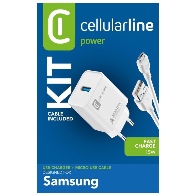 Cellular Line ADAPTIVE FAST CHARGER KIT 15W Caricabatterie da 15W con cavo Micro Usb incluso
