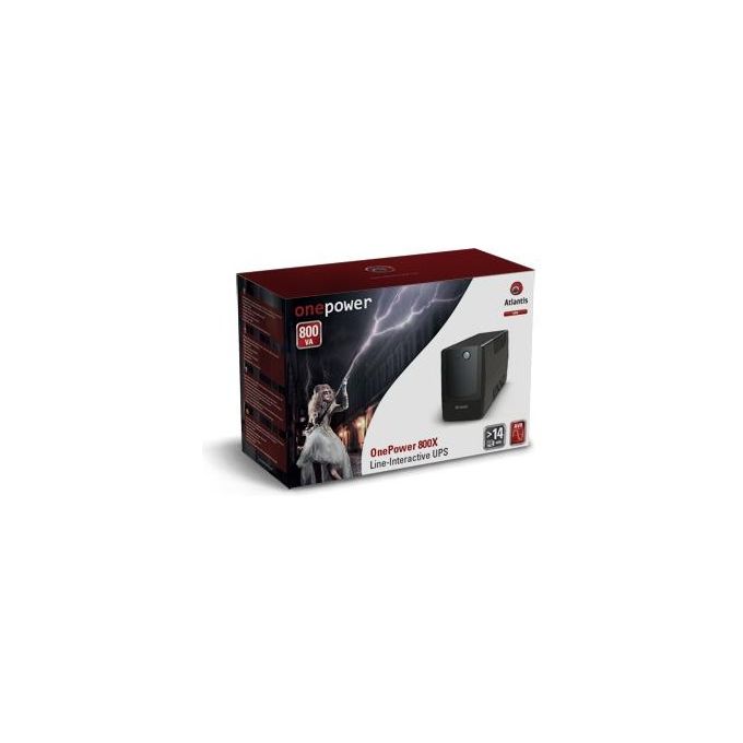 Atlantis OnePower PX800, UPS Line Interactive 800VA-400W, AVR (3 stadi), Onda PseudoSinusoidale, 4 prese IEC, 1 Batteria 12V 7Ah