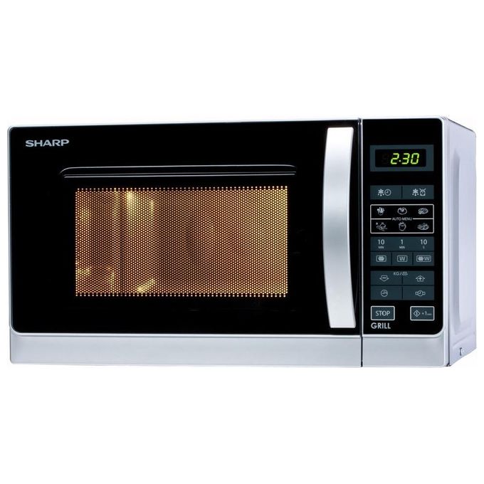 Sharp R‑642INW - Forno a microonde combinato, 20 L, 800 W, Classe A, Funzioni: microonde, grill al quarzo 1 000 W, 11 livelli di potenza, 8 programmi automatici (inclusi riscalda, pizza, pop‑corn), display touch, timer 95 min, avvio rapido +1', piatto rot