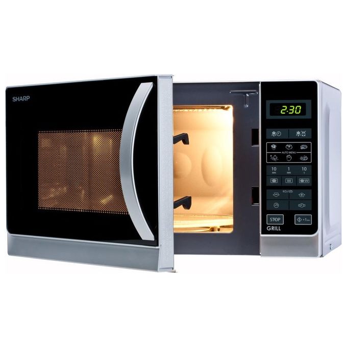 Sharp R‑642INW - Forno a microonde combinato, 20 L, 800 W, Classe A, Funzioni: microonde, grill al quarzo 1 000 W, 11 livelli di potenza, 8 programmi automatici (inclusi riscalda, pizza, pop‑corn), display touch, timer 95 min, avvio rapido +1', piatto rot