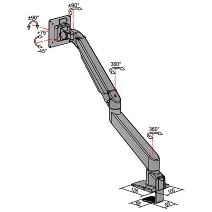 Multibrackets 737167 M VESA Gas Lift Arm Singolo Braccio Monitor fino a 32'' morsetto da tavolo portata 10 Kg VESA 75x75 100x100 colore Argento