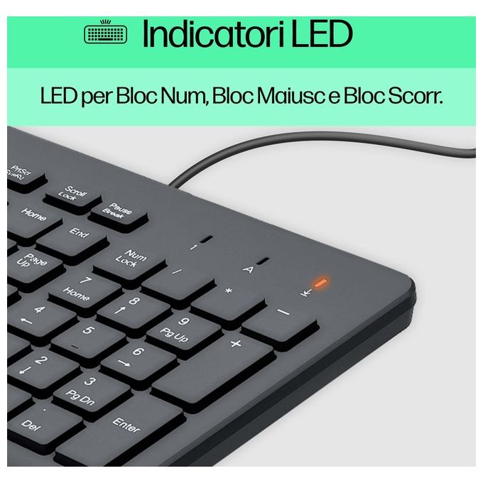 HP 664R5AA Tastiera Cablata 150 Full-size Layout Italiano USB-A 12 Tasti Funzione Plug and Play colore Nero