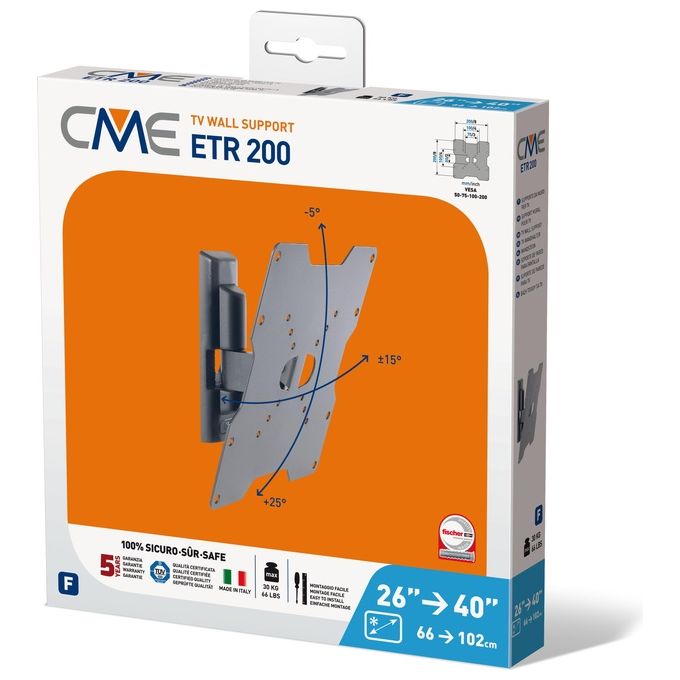 Meliconi ETR200 Supporto tv 26-40 Max 30kg Orientabile Tilt Nero