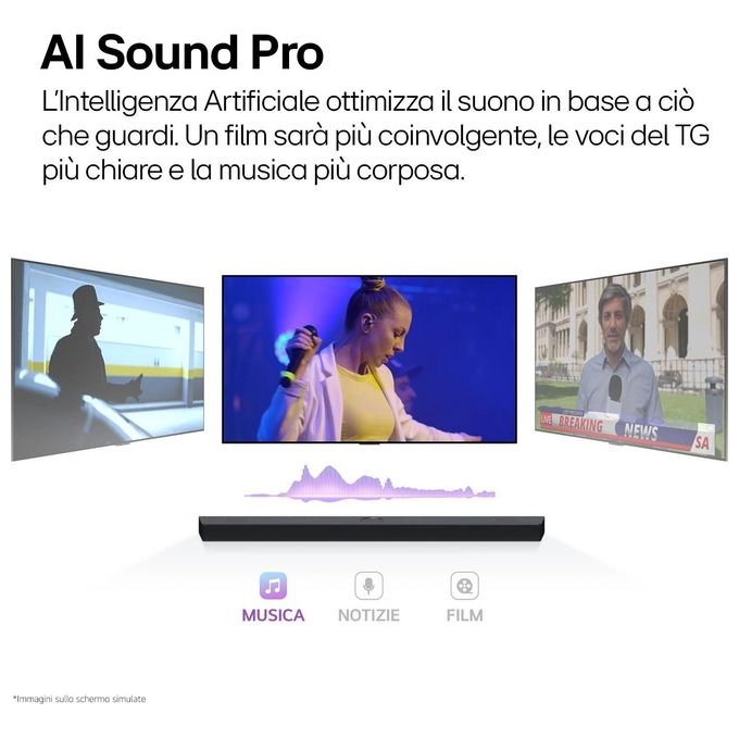LG S40T Soundbar 2.1 Canali 300W Subwoofer Wireless Dolby Digital DTS AI Sound Pro HDMI ARC Bluetooth colore Nero
