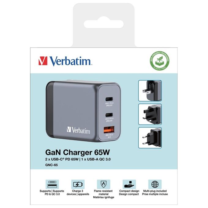 Verbatim GNC-65 Caricatore Universale Nero-Grigio AC Ricarica Rapida Interno