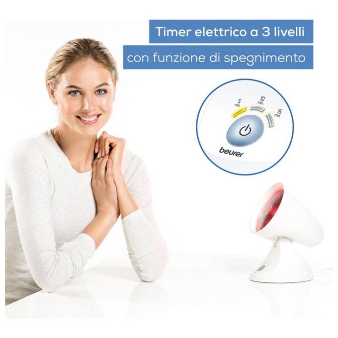 Beurer IL-35 Lampada a Raggi Infrarossi Terapia del Calore 150W timer digitale 3 livelli inclinazione regolabile colore Bianco