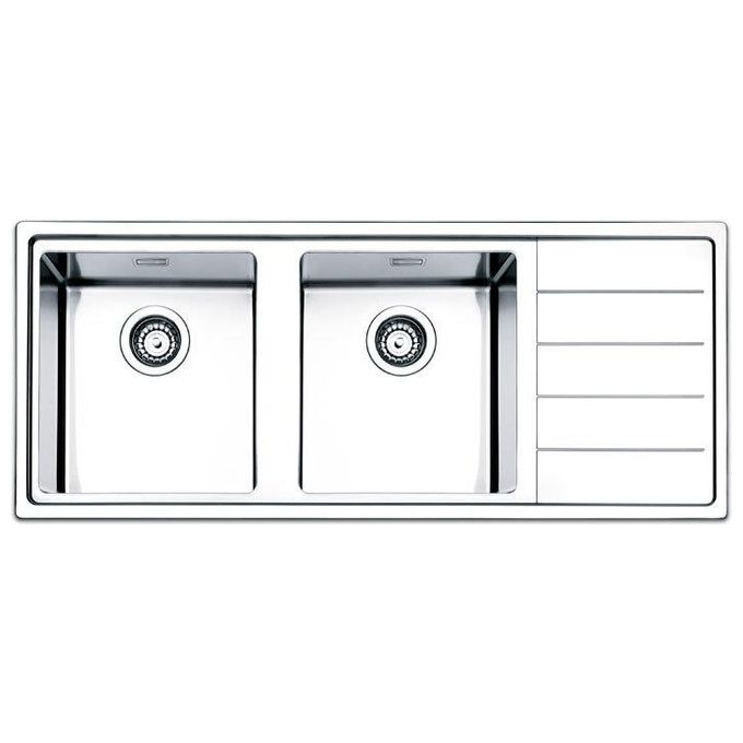 Apell LN1162 Linear Lavello Montato a Parete 2 Vasche con Gocciolatoio Acciaio Inox Spazzolato (116x50x22.5 cm) colore Acciaio Inox Spazzolato
