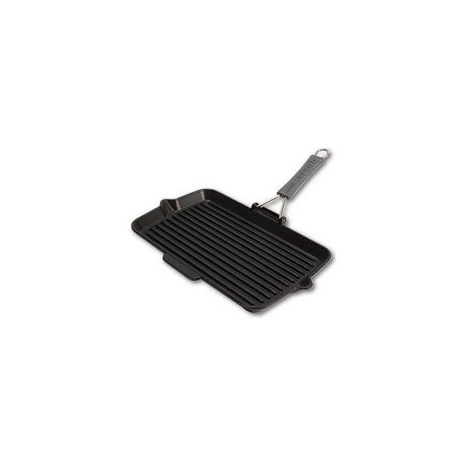 STAUB 1003960 Bistecchiera Rettangolare in Ghisa con Manico Pieghevole in Silicone Compatibile Induzione 34x21 cm colore Nero