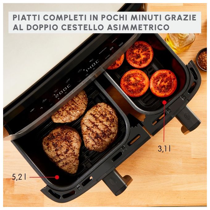 Moulinex EZ905D20 Friggitrice ad aria Doppio Cestello 8.3 L 2450 W 8 Programmi Display LCD colore Nero Inox