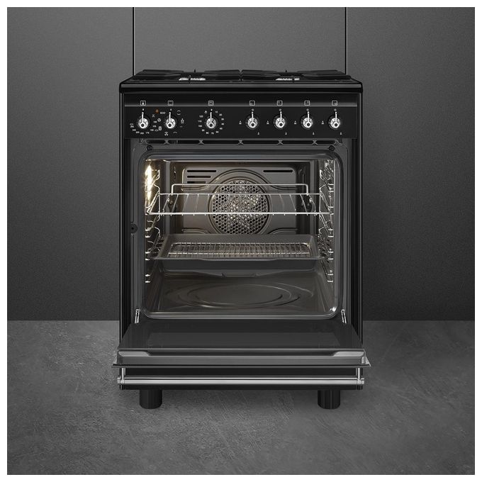 Smeg CX61GMBL Concert Cucina con Piano Cottura Gas 4 Fuochi Forno Elettrico 70 L Classe A (90x60x60 cm) colore Nero