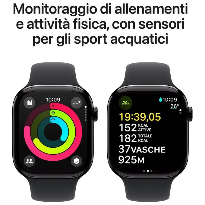 Apple MWWQ3QL-A Apple Watch Serie 10 GPS 46mm Cassa in Alluminio con Cinturino Sport Nero colore Nero