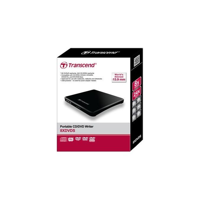 Transcend Hdd 8x Dvd Slim Type Usb Black 13.9 Mm