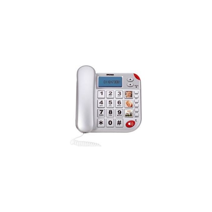 Brondi SUPERBRAVOPLUS Super Bravo Plus Telefono Fisso Analogico tasti grandi vivavoce rubrica 30 voci funzione SOS telecomando colore Bianco