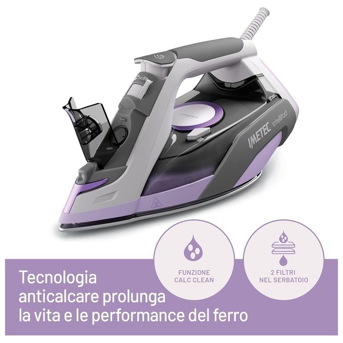 Imetec 9030 Intellifast Ferro da stiro a vapore 2400W Piastra Ceramic Diamond Colpo Vapore 200 g-min Sistema Anticalcare colore Grigio Rosa