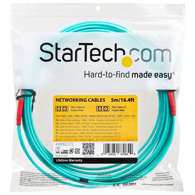 Startech Cavo in Fibra Ottica Multimodale Duplex OM4 LC-LC 100Gb 50-125 LSZH  Turchese da 5mt