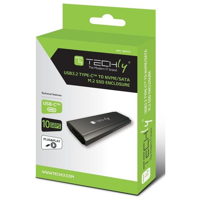 Techly I-CASE USB31C-NVME2 Box Esterno SSD M.2 NVMe SATA USB 3.2 Gen 2 10 Gbit-s colore Grigio