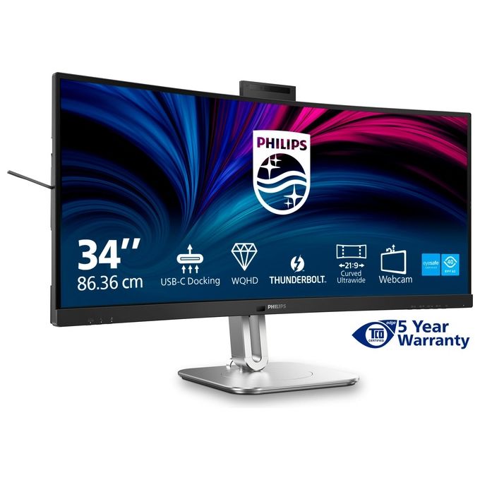 Philips 34B2U6603CH Serie 6000 Monitor Curvo 34'' WQHD 3440x1440 VA 120Hz HDR400 Thunderbolt 4 Webcam Integrata colore Antracite