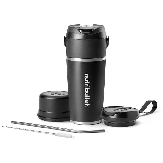 NutriBullet NBP016B Flip Frullatore Portatile Tazza Isolante 590 ml Ricarica USB-C Acciaio Inox colore Nero